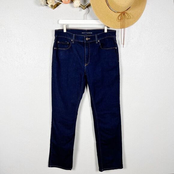 Mott & Bow Oliver Straight Leg Jeans in Dark Wash Indigo Stretch  34x32 - Picture 2 of 12